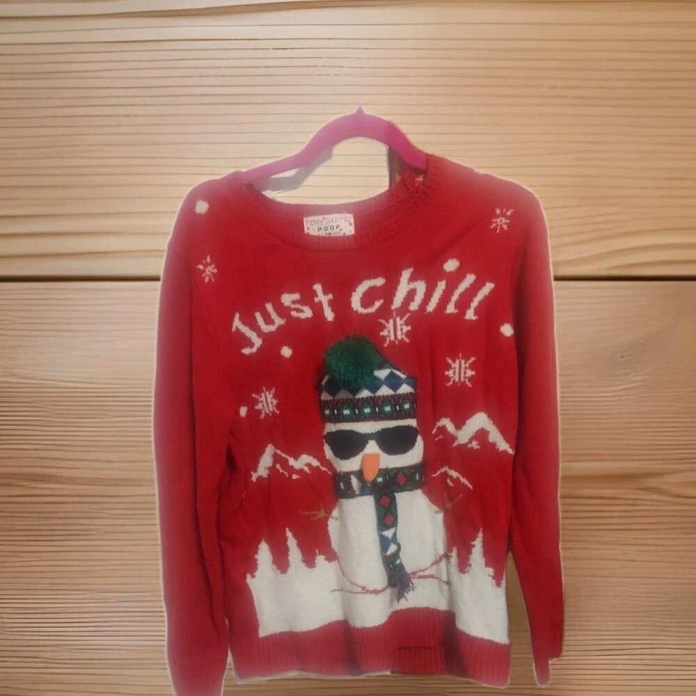 Ugly Christmas Sweater Poof‎ New York Just Chill Large Snowman Holiday Party